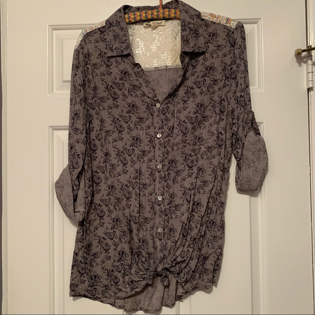 Knit-Front Button-Down Blouse